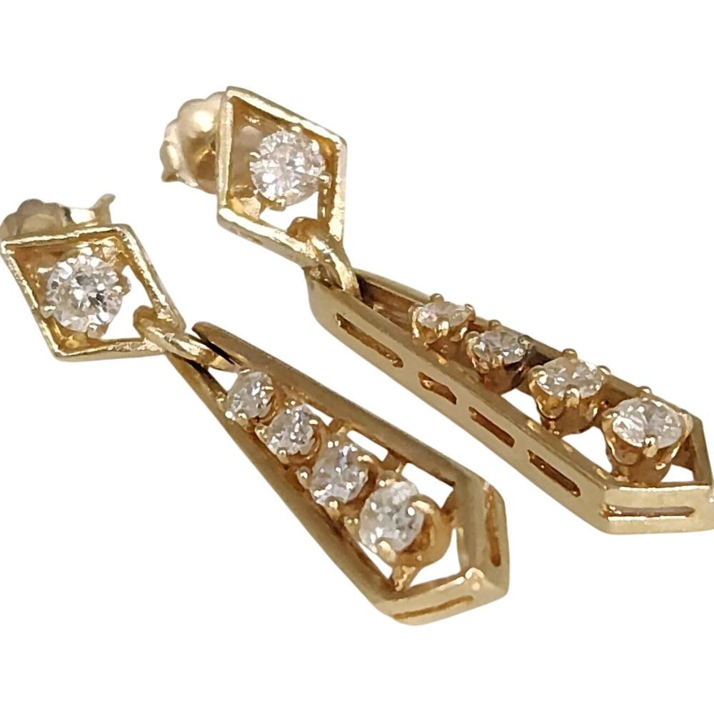 Vintage Handmade 13K Yellow Gold Diamond Drop Earrings 1.4 CTW , 5.3 g